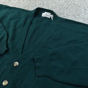 VTG Sears Roebuck Sweater Mens L Green Lambswool Cardigan V Neck Knit Grandpa